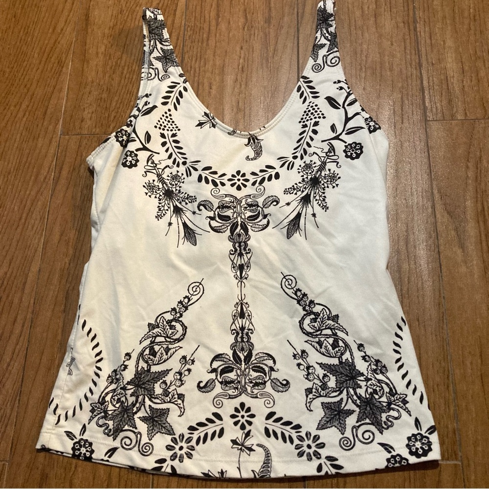 Aspire White and Brown Floral Athletic Tank Y2K Whimsigoth